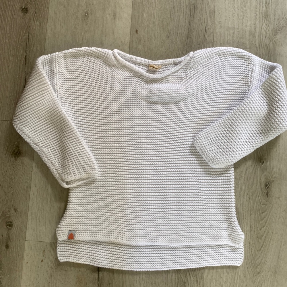 Shxt That I Knit White Pima Cotton Garter Stitch Boat Neck Sweater Small